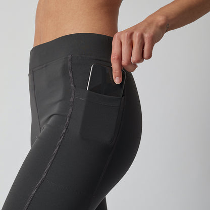 Lange Lauftights Damen, schwarz, mit Tasche